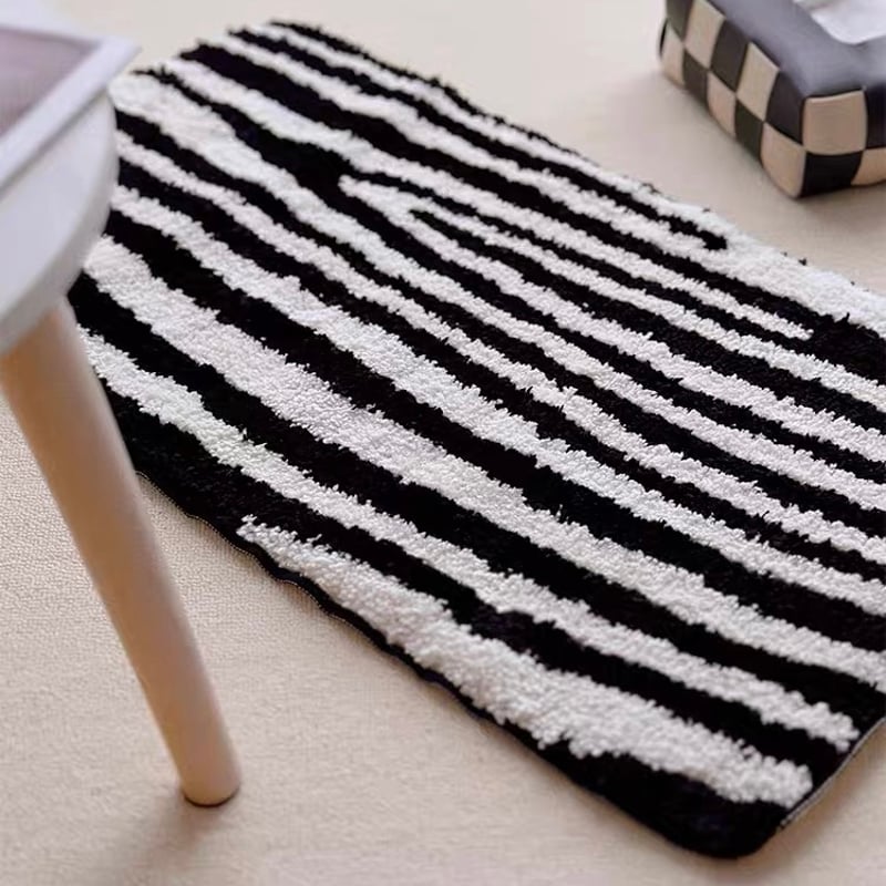 ストライプ ゼブラ柄 モノトーン ドア マット 40×70 | 70PARK