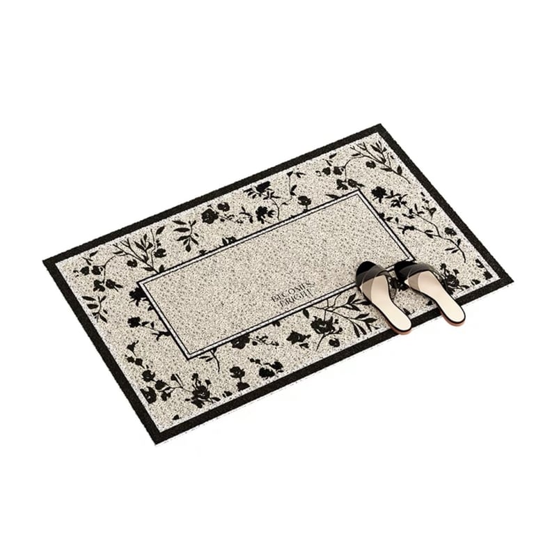 ブラック フラワー柄 玄関 マット 50×80 泥落としマット | 70PARK