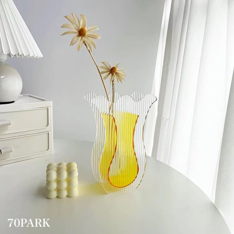 チューリップ型 アクリル クリア フラワーベース 全4色 花瓶 | 70PARK