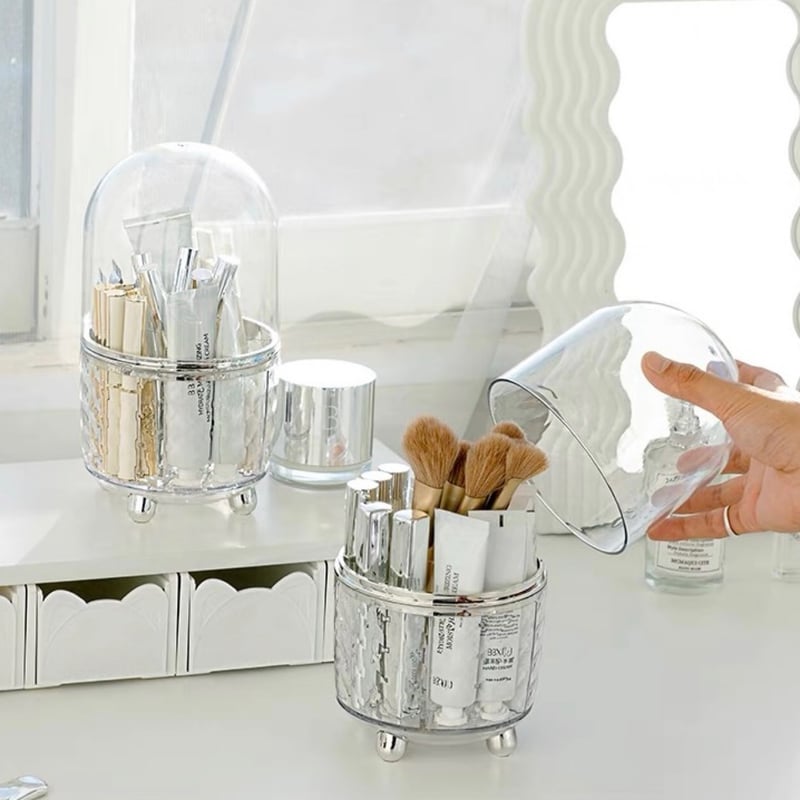 360度 回転 カバー付き クリア メイク ブラシスタンド ペン立て | 70PARK