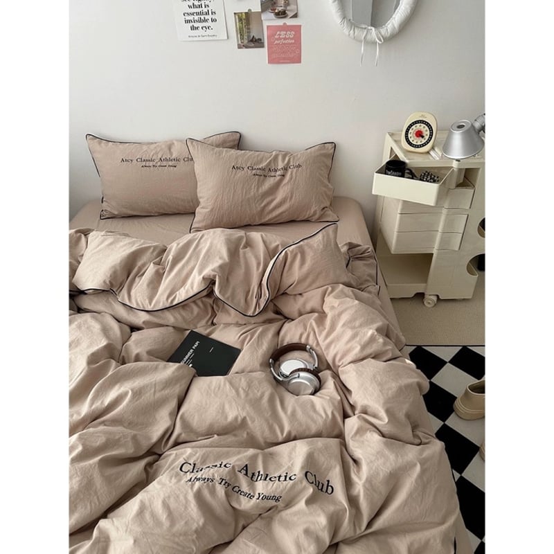 無地 パイピング レタリング 布団カバーセット 全4色 ベッドカバー