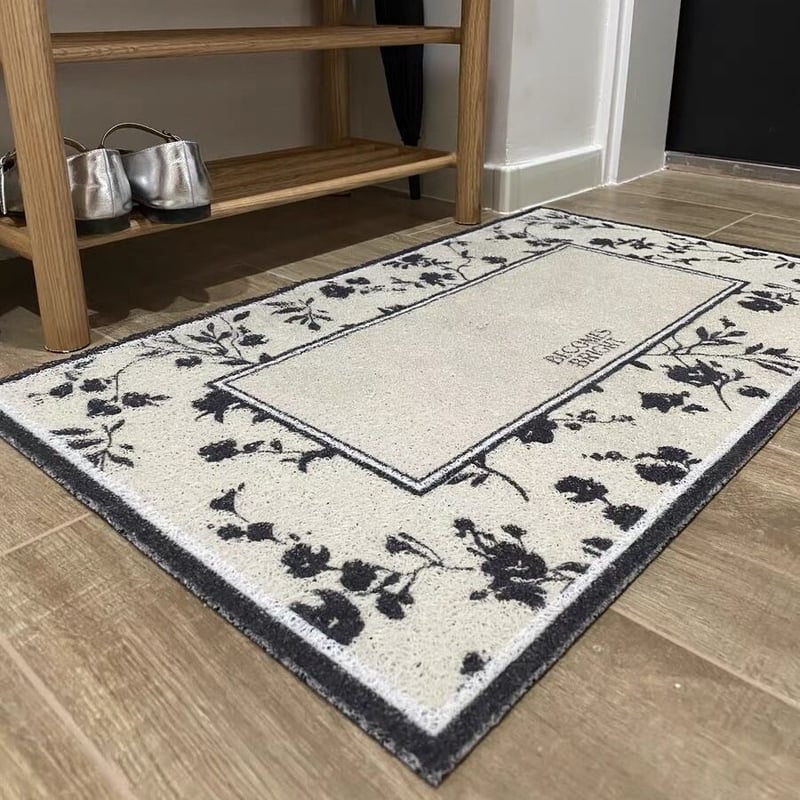 ブラック フラワー柄 玄関 マット 50×80 泥落としマット | 70PARK