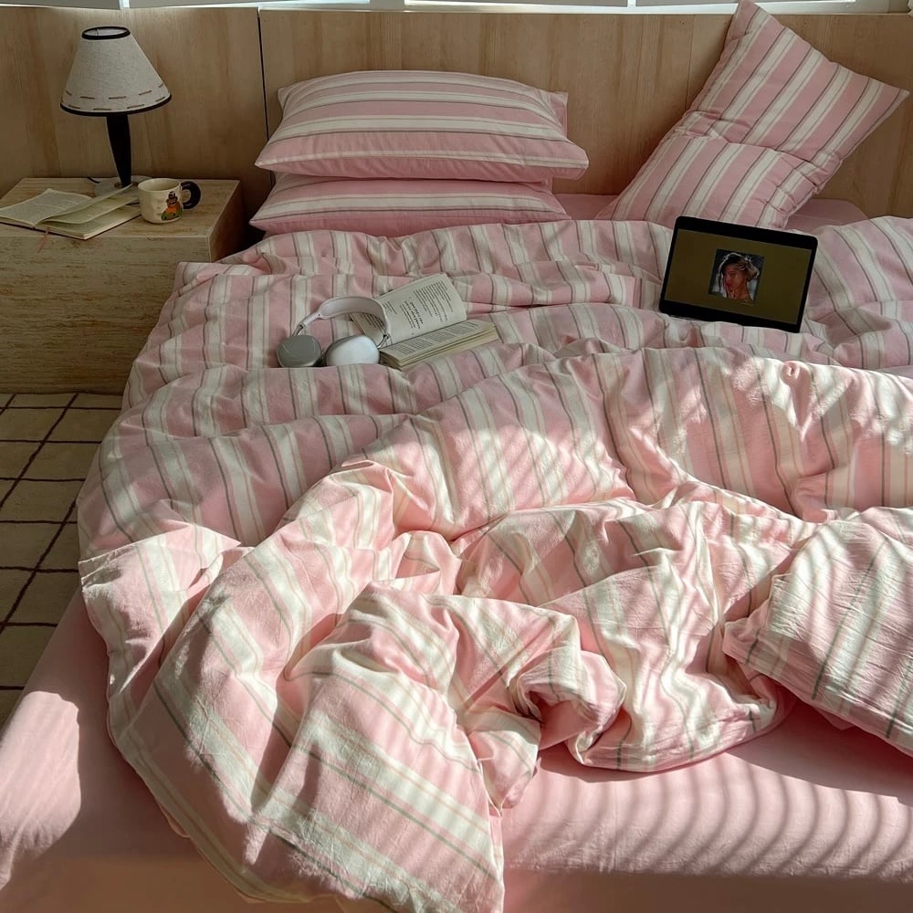 カラー マルチストライプ コットン 布団カバーセット 全3色 ベッド