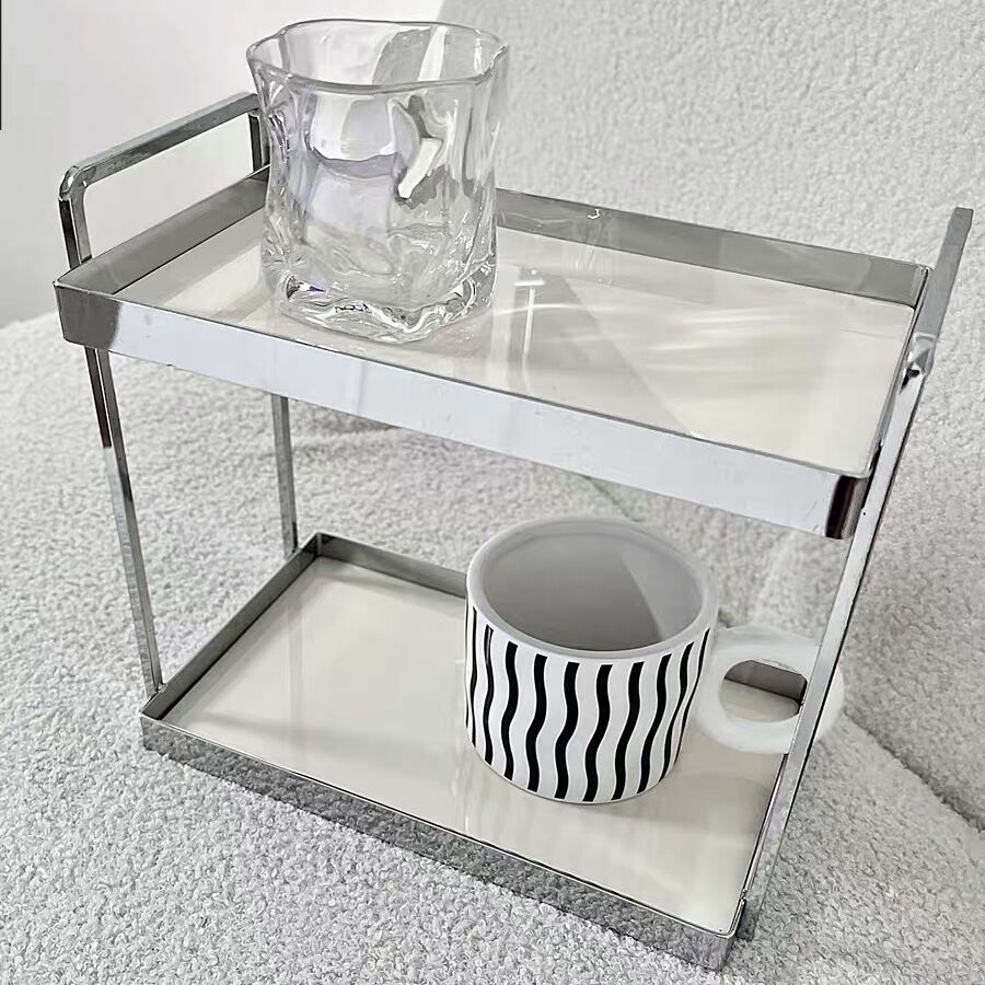 シルバー フレーム ディスプレイ 二段 収納 ラック 全2色 | 70PARK