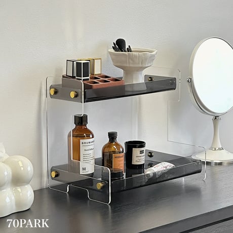 #クリア グレー アクリル 二段 収納 ディスプレイラック コスメ 香水収納