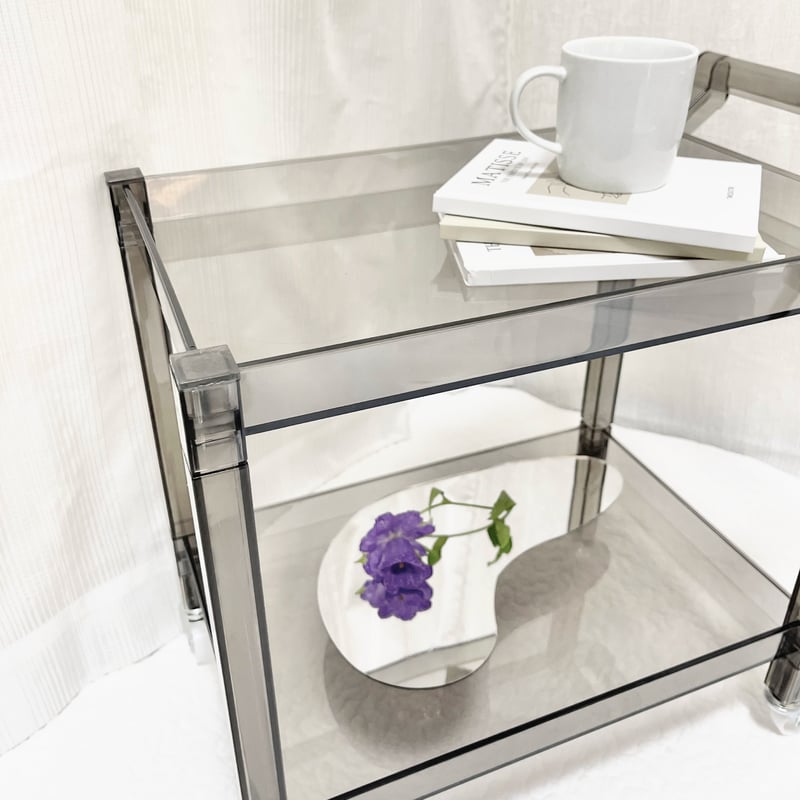 即納】#クリアカラー 二段 収納 ラック ワゴン 全2色 サイドテーブル