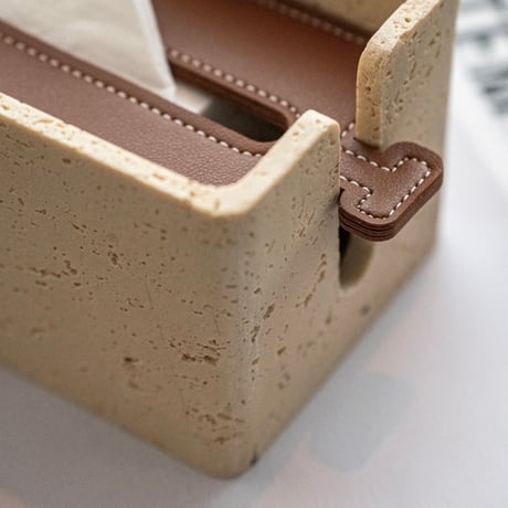 #レザー  蓋付き トラバーチン風 ティッシュケース 全3色 樹脂 ティッシュボックス