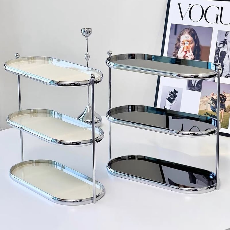 ステンレス フレーム オーバル 三段 収納 ラック 全2色 | 70PARK 