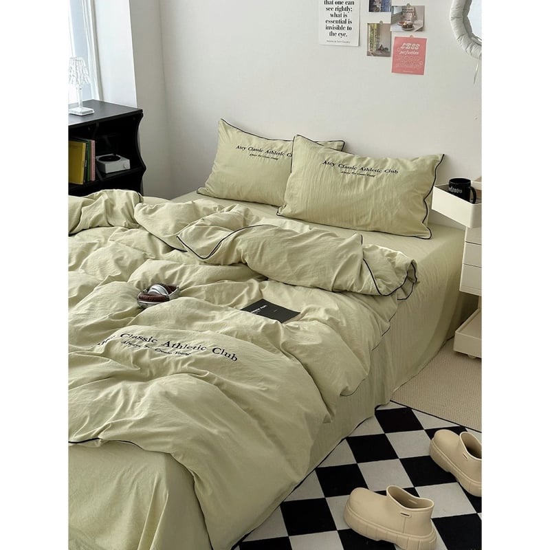 無地 パイピング レタリング 布団カバーセット 全4色 ベッドカバー