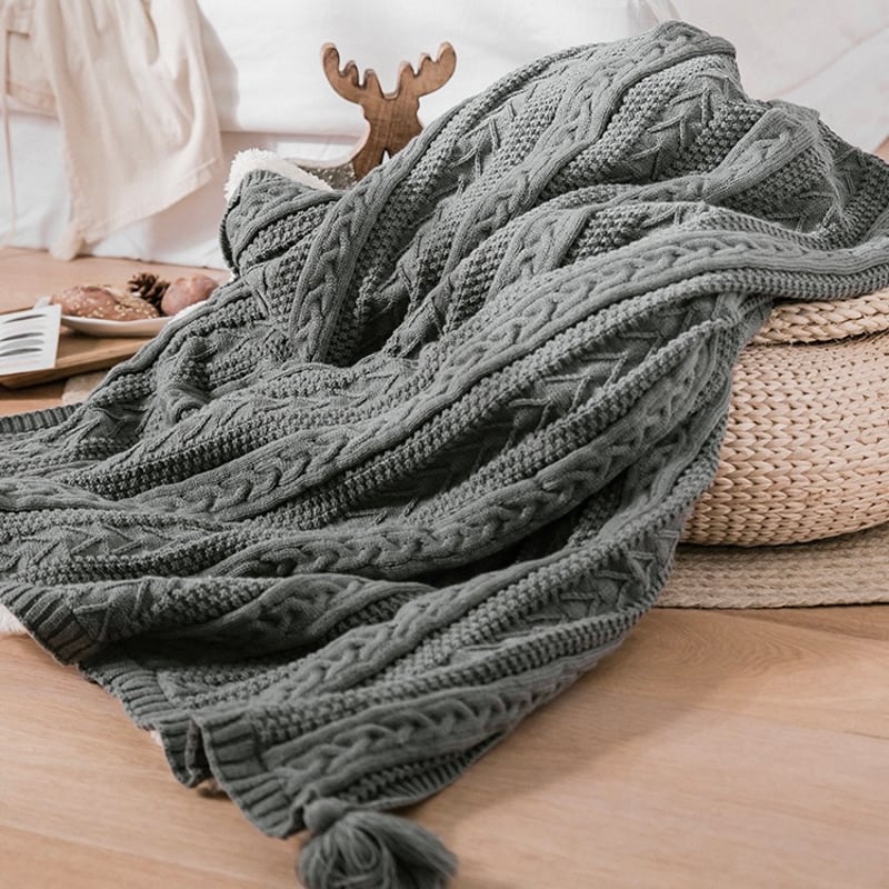 ケーブルニット ボア ブランケット 全3色 130×160 毛布 | 70PARK
