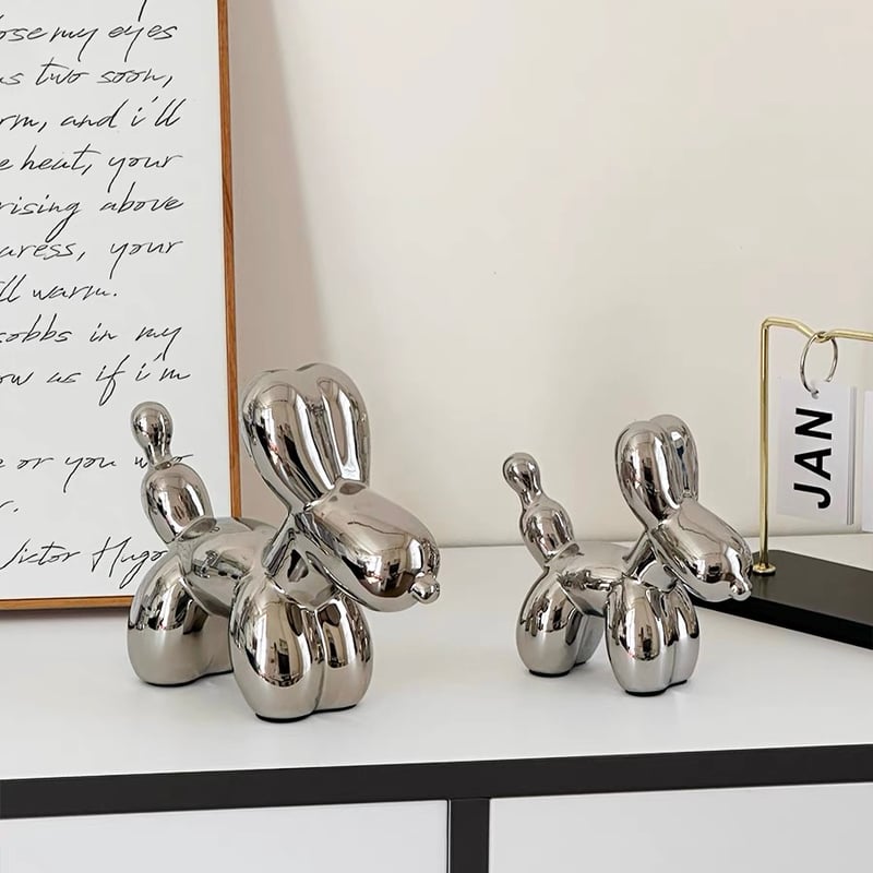 3点セット バルーン ドッグ モチーフ オブジェ シルバー 置物 | 70PARK