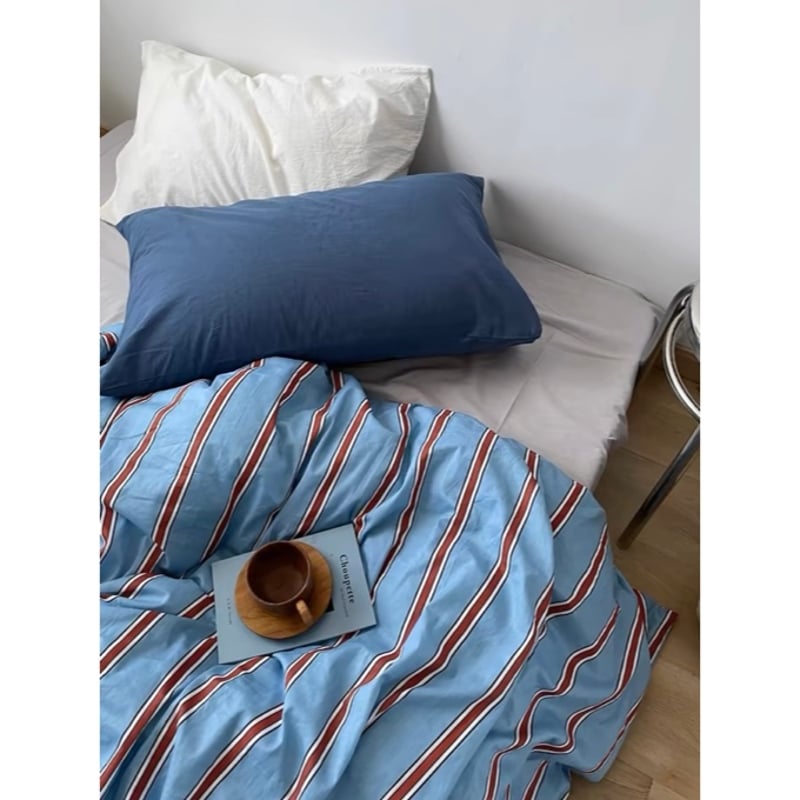 ブルー レッド ストライプ 布団カバーセット 全2種 ベッドカバー | 70PARK