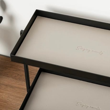 #アイアン レザー 長方形 シンプル 二段 トレイ 全3色 収納 ラック