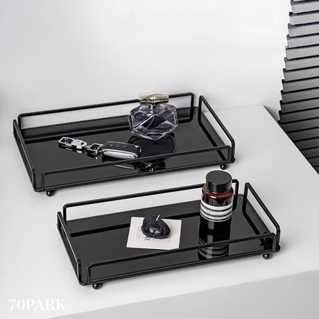 #ブラック アイアン アクリル 長方形 トレイ 全3サイズ 香水収納 コスメ収納 鏡面