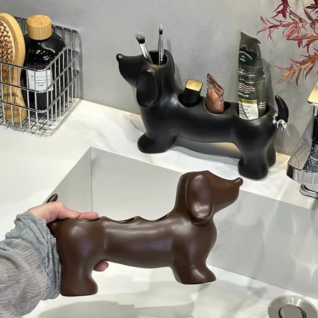 #ダックスフンド モチーフ セラミック 歯ブラシスタンド 全3色 犬 収納 洗面台