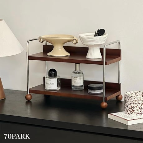 #ウッド シルバー フレーム 二段 ディスプレイ ラック 収納