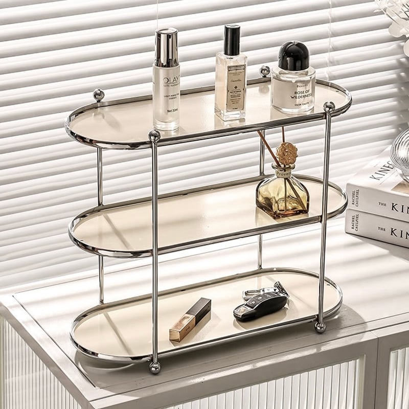 シルバー フレーム オーバル 三段 収納 ラック 全3色 | 70PARK 