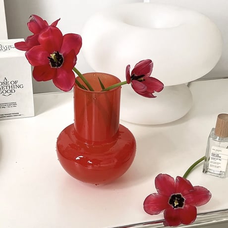 #レッド カラー ガラス フラワーベース 全2色 花瓶