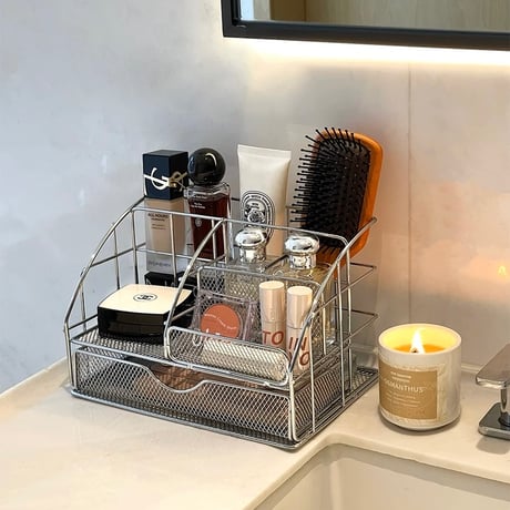 #スチール メッシュ 引き出し コスメ 収納 マルチ ラック シルバー