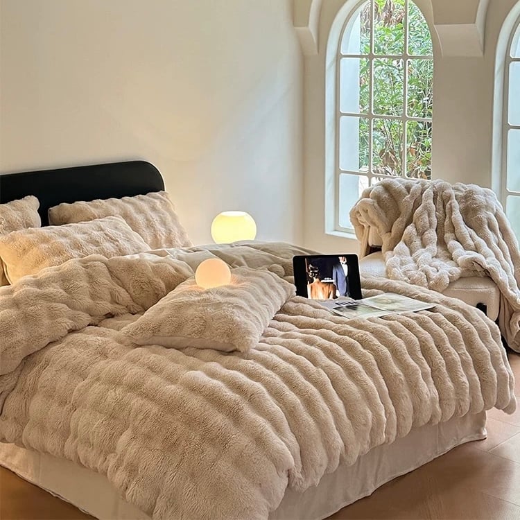 ライトベージュ もこもこ ふわとろ 布団カバーセット 全2サイズ ベッド