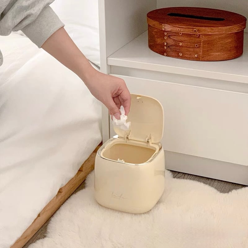 蓋付き キューブ 卓上 ダストボックス ゴミ箱 クリーム | 70PARK