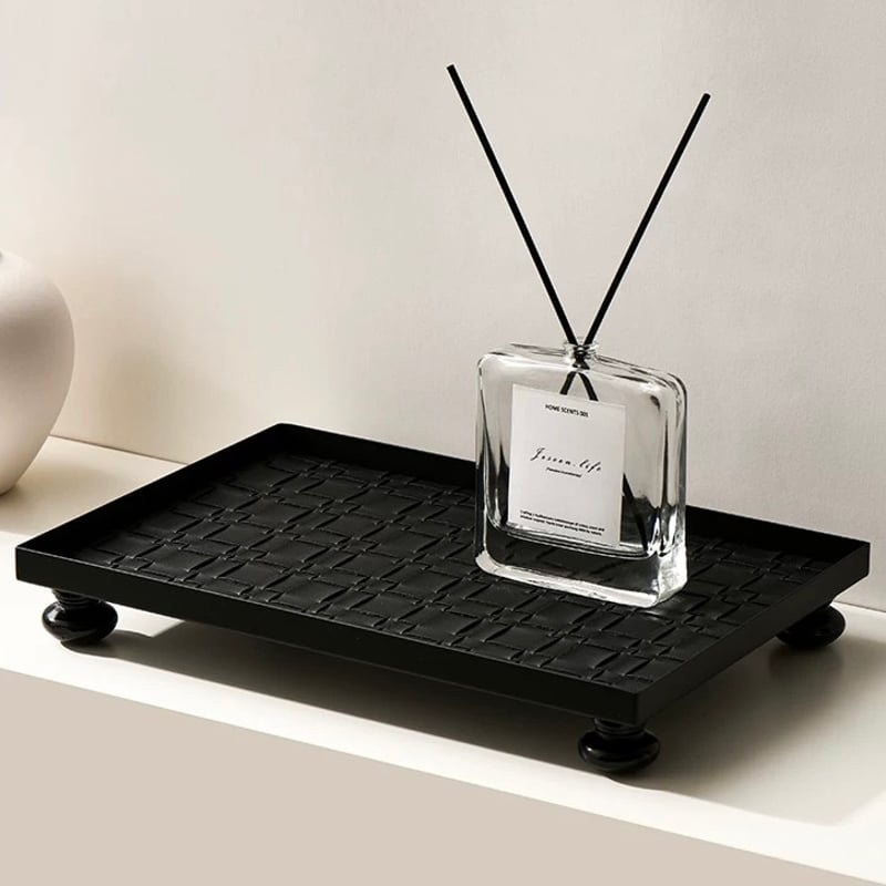 脚付き アイアン フレーム 編み込み レザー 長方形 トレイ 全3色 | 70PARK