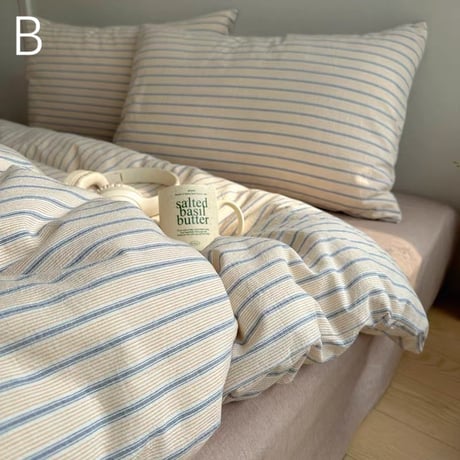 #ミックスカラー ストライプ コットン 布団カバーセット 全2色 オールシーズン