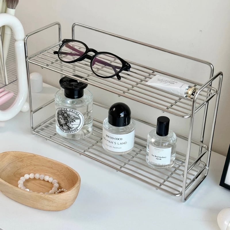 ステンレス シルバー 二段 スリム 収納 ラック スパイスラック 香水