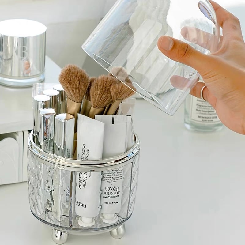 360度 回転 カバー付き クリア メイク ブラシスタンド ペン立て | 70PARK