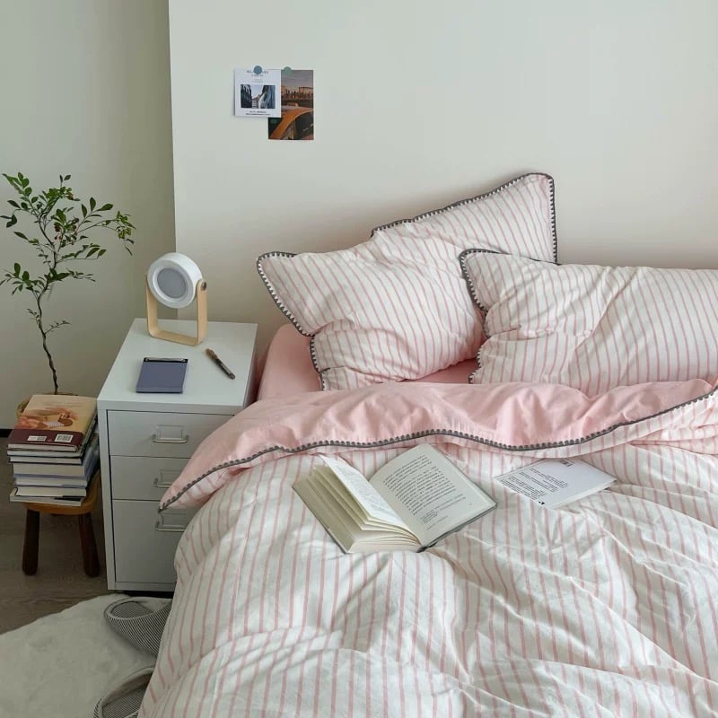 ステッチ カラー ストライプ コットン 布団カバーセット 全4色 ベッド