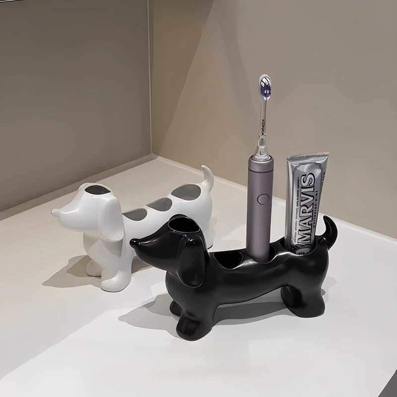 ダックスフンド モチーフ セラミック 歯ブラシスタンド 全3色 犬 収納