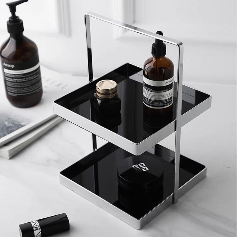 シルバー ディスプレイスタンド 2段棚付き ディスプレイ ラック 2段 ディスプレイスタンド アイアン ホワイト 2