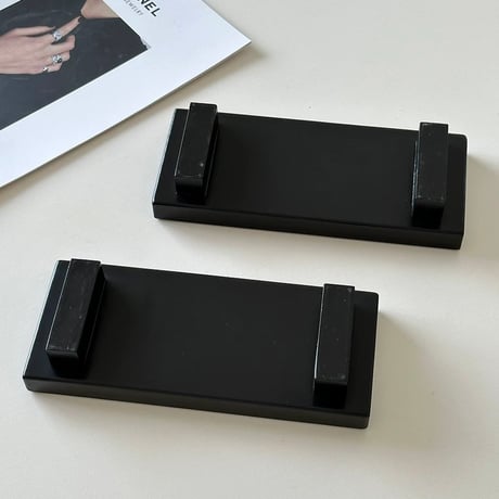 #脚付き ブラック ウッド 長方形 トレイ 小物置き アクセサリートレイ