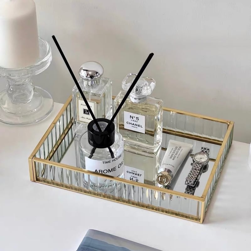 ゴールド フレーム 長方形 ミラー トレイ コスメ 収納 | 70PARK