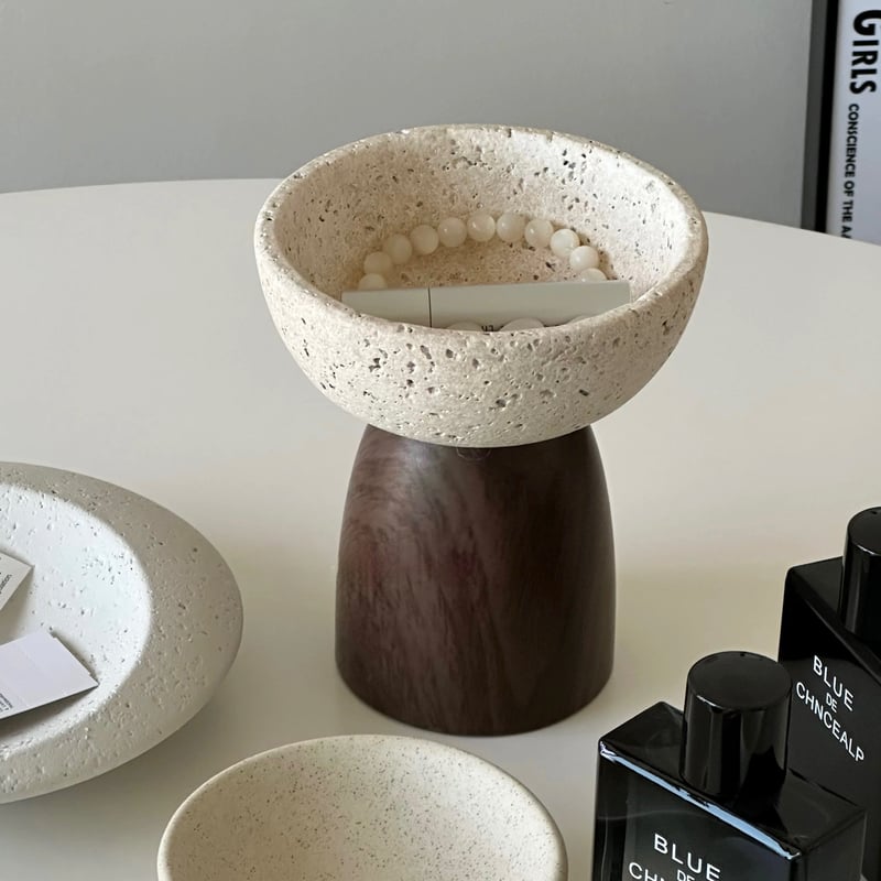 トラバーチン風 ウッドスタンド アクセサリー トレイ 全2種 アロマ