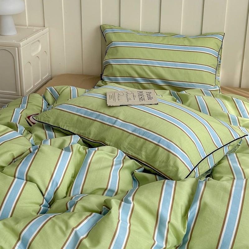 ダークグリーン 金色リボン座布団 5枚セット 色:ダークグリーン_サイズ:シングル・3点セット】AYO 布団カバー