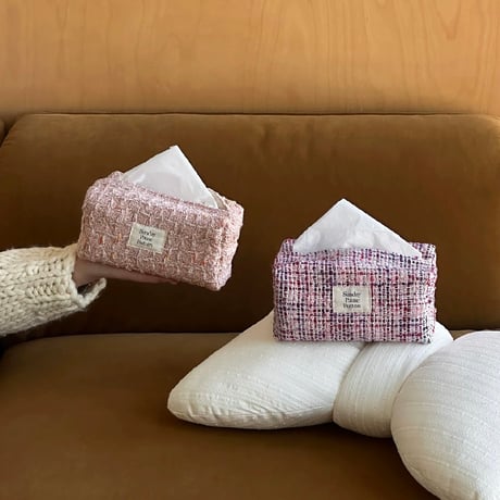 #ピンク ミックス ツイード ティッシュケース 全2色 ティッシュカバー