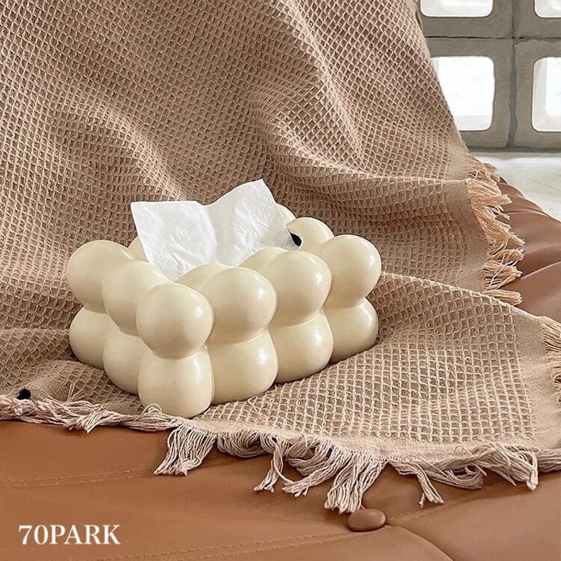 純銀　リボンのボンボンディッシュ ボンボン ボール セラミック ティッシュケース 全2色 ポコポコ | 70PARK