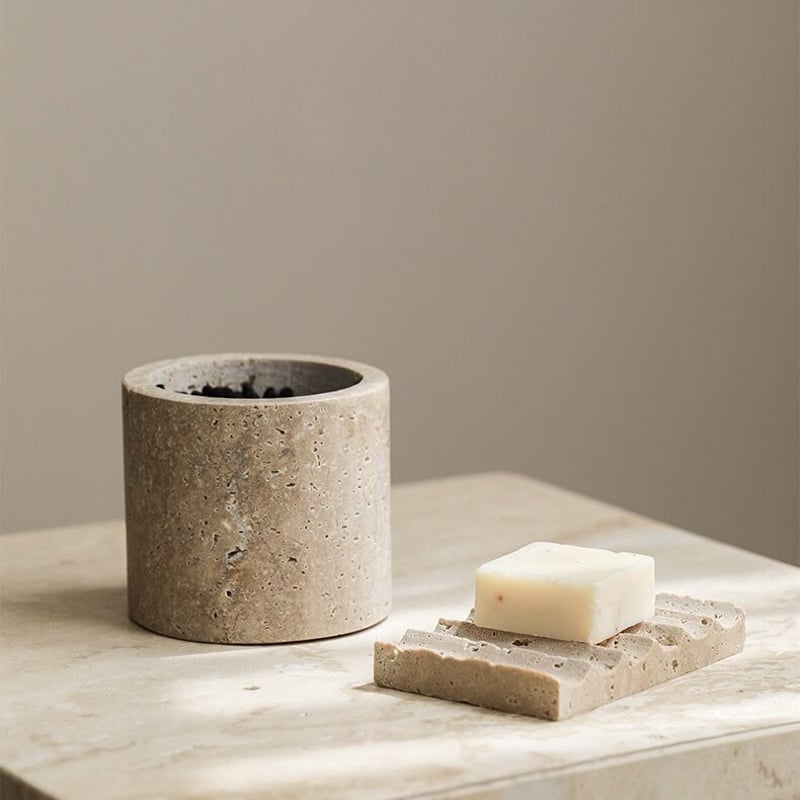 トラバーチン 蓋付き 小物入れ 天然大理石 キャニスター | 70PARK