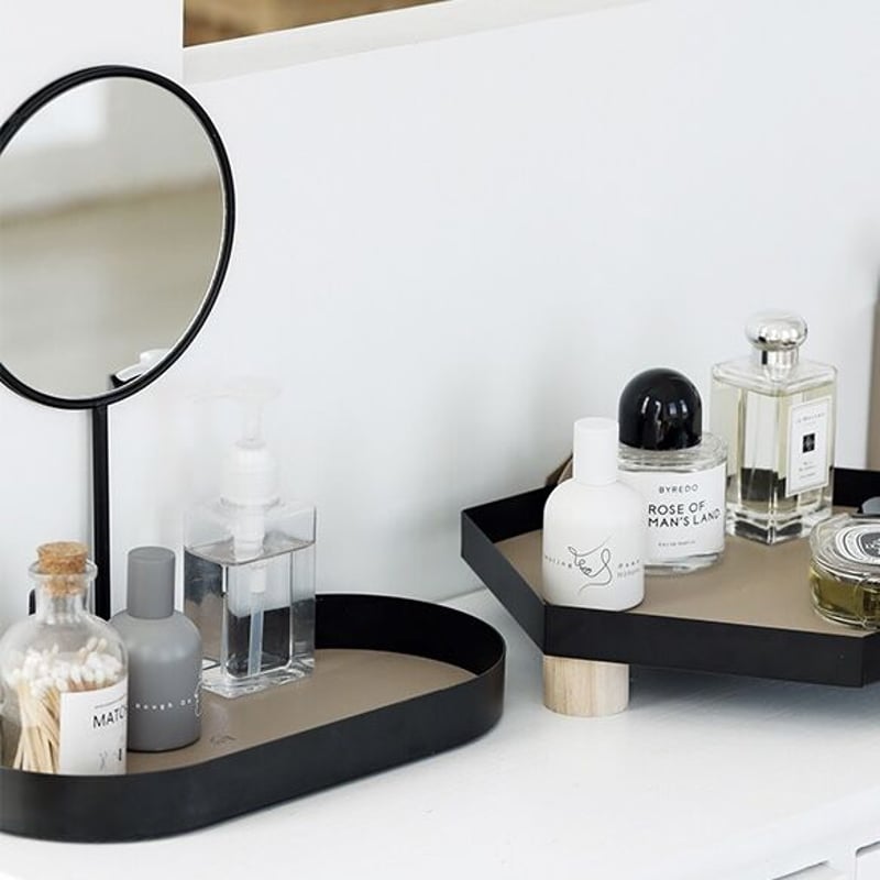 ラウンド ミラー付き 収納 トレイ 全2色 小物入れ 鏡 | 70PARK