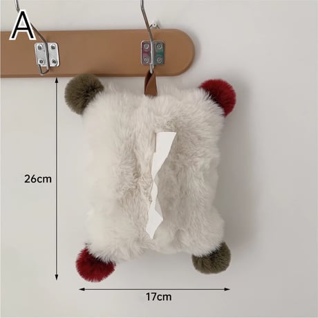 #ポンポン フェイクファー ティッシュケース 全2色 カバー 吊り下げ