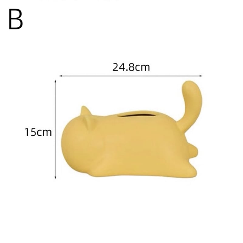 寝そべり キャット セラミック ティッシュケース 全4色 猫 ティッシュ