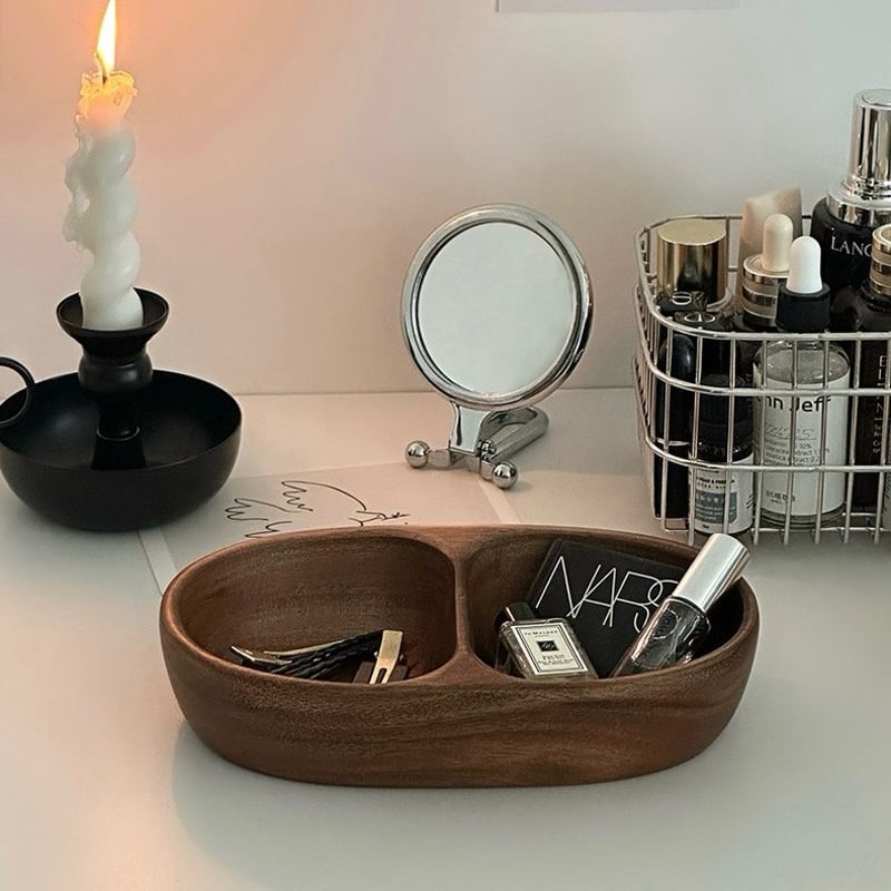 アカシア ウッド ダブル 仕切り アクセサリー トレイ 全2色 小物置き