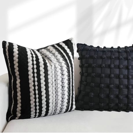 #ブラック ミックス クッションカバー 全2種 45×45 モノトーン