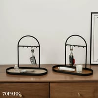 #アイアン レザー オーバル型  アクセサリー 鍵 スタンド トレイ 全2色 収納 小物置き