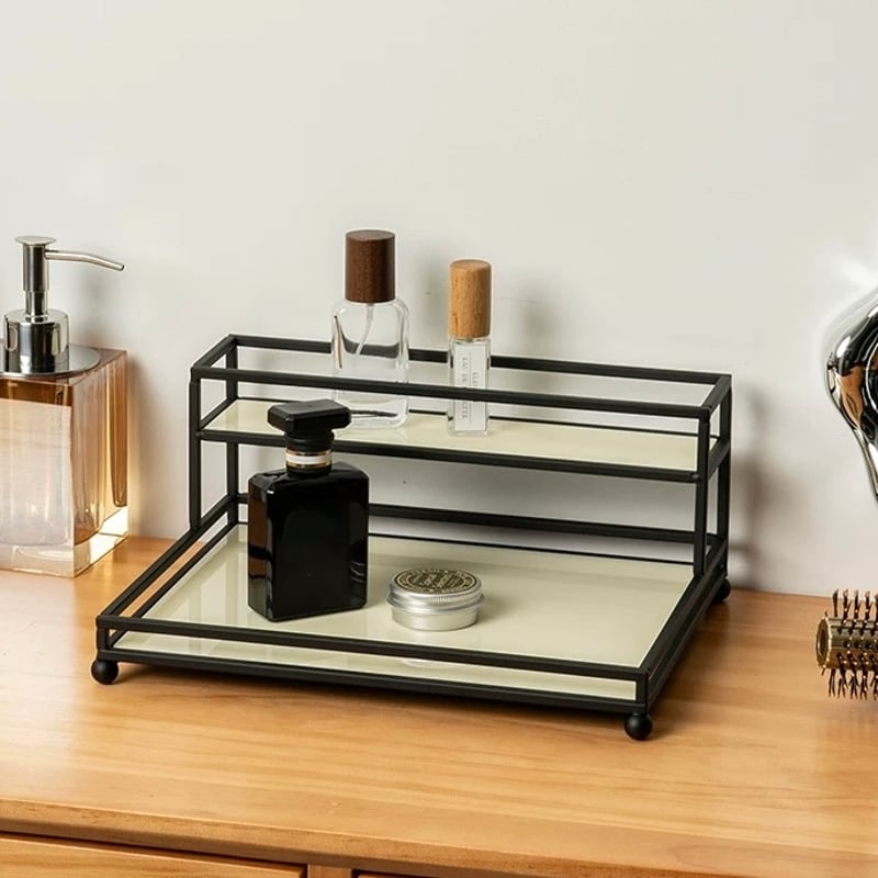 ブラック アイアン フレーム アクリル 二段 収納 ラック 全2色 2サイズ