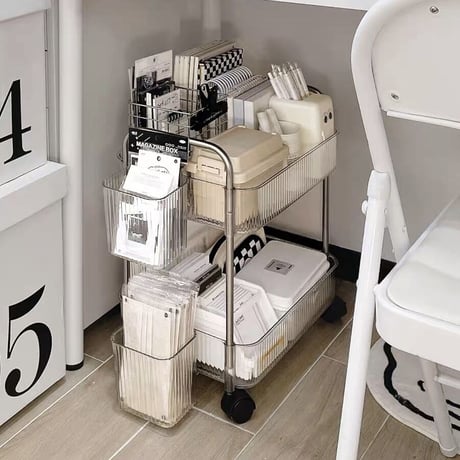 【即納】#バスケット付き アクリル ラック ワゴン 全2タイプ