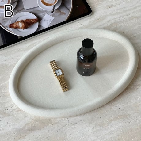 #PUレザー ラウンド オーバル シンプル アクセサリー トレイ 全2種 アイボリーベージュ