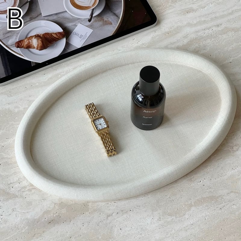 PUレザー ラウンド オーバル シンプル アクセサリー トレイ 全2種