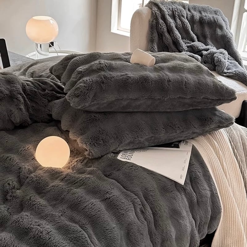 ダークグレー もこもこ ふわとろ 布団カバーセット 全2サイズ ベッド